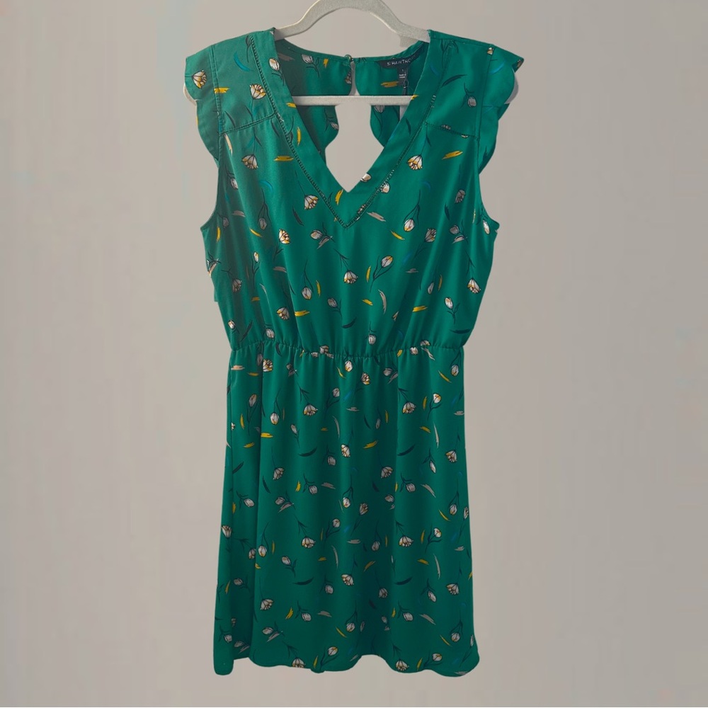 NWT 41 Hawthorn Emerald Green Floral Flutter Sleeve Dress Keyhole Back | Size L
